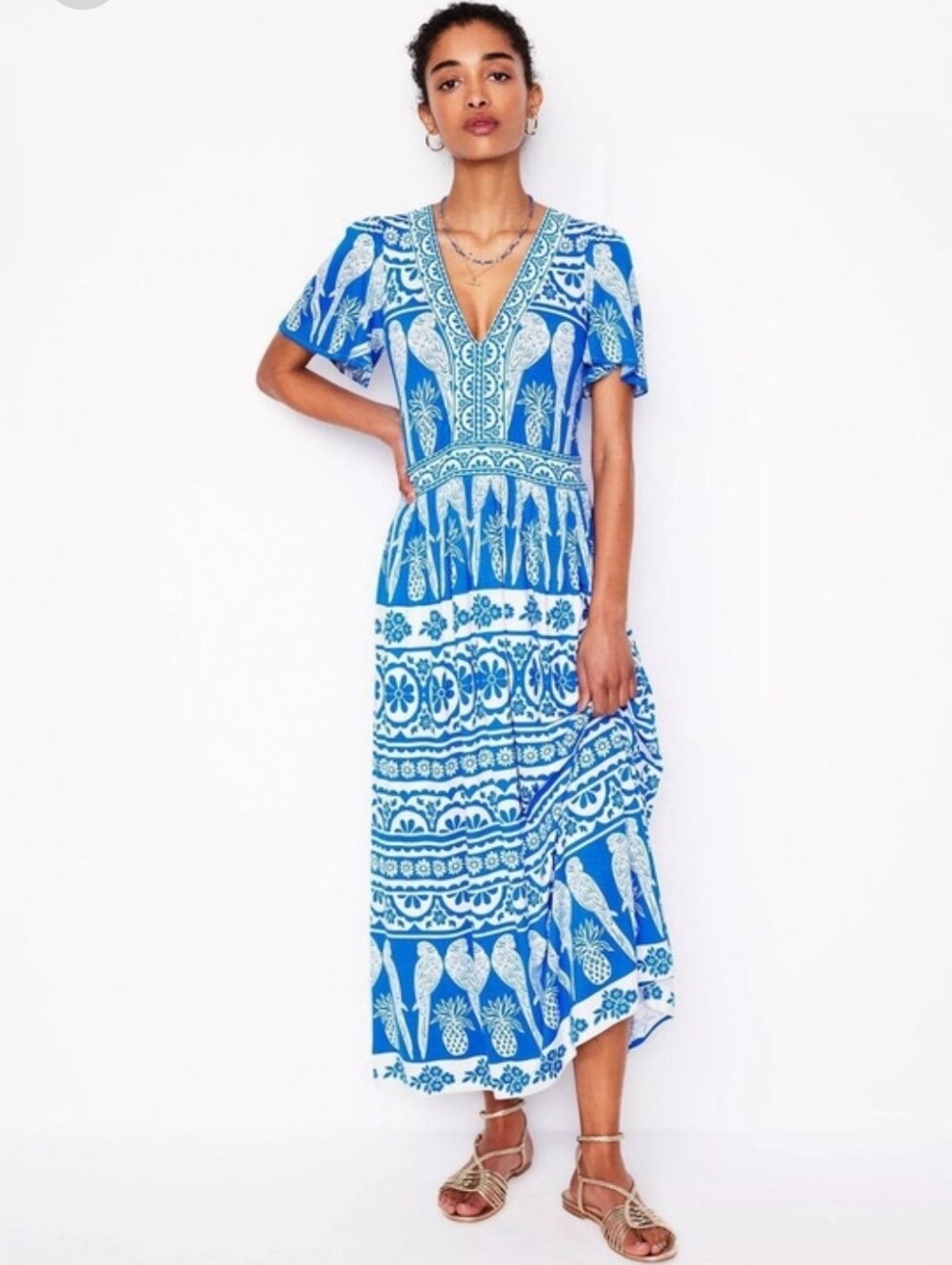 Boden Ellie Flutter Maxi Tea Dress Blue Size 14